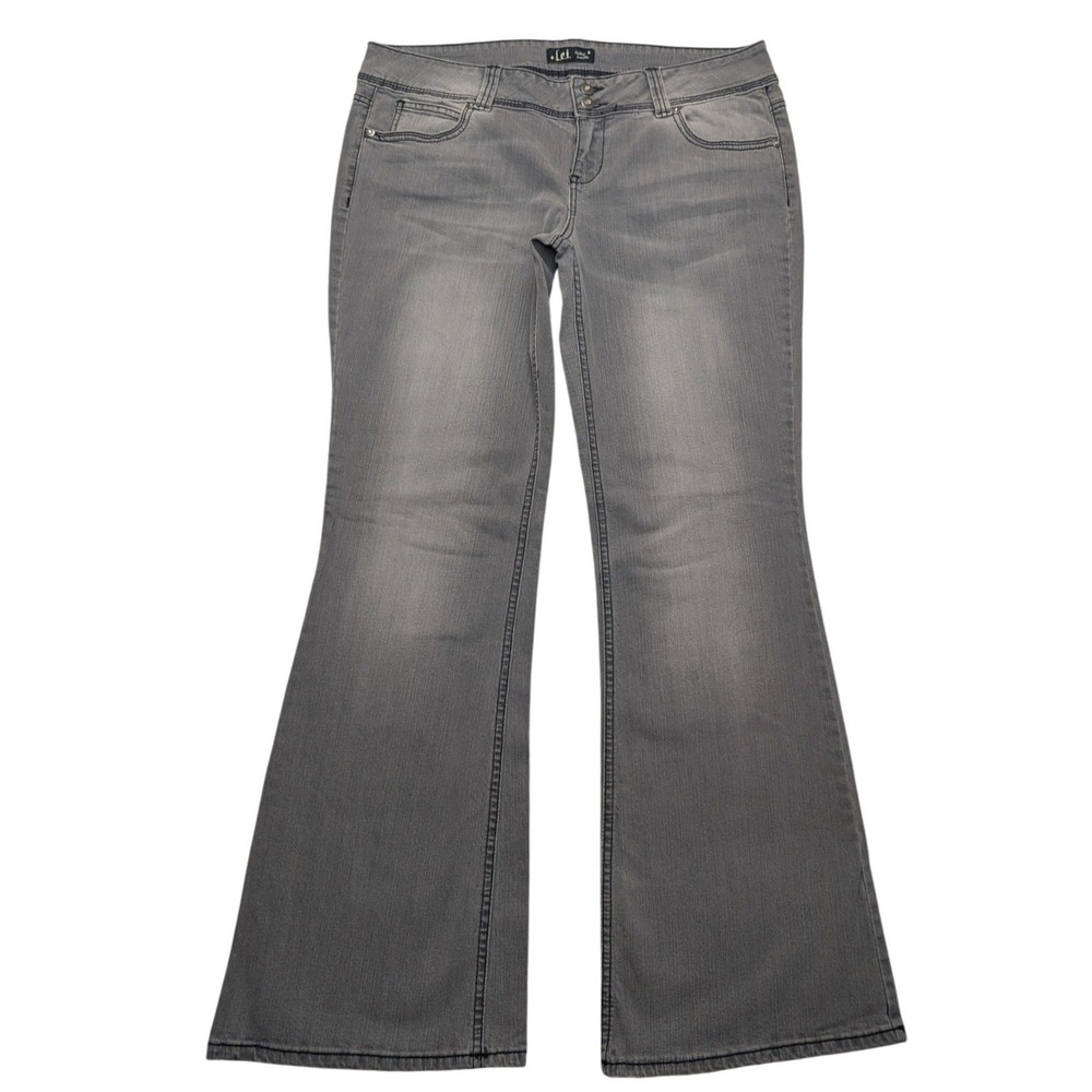 Y2K l.e.i. Ashley Flare Jeans Womens 17 Gray Faded Denim Low Rise LJ20066R